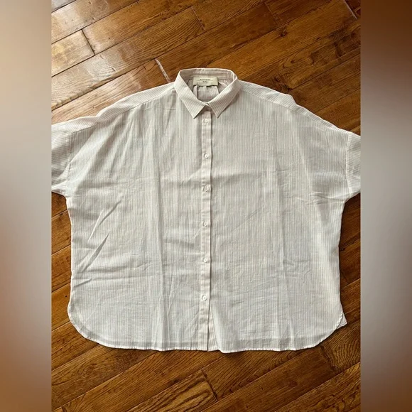 Weekend Max Mara Shirt Button Down Striped White and Light Pink Size 10 - Picture 11 of 15